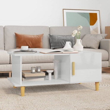 vidaXL Τραπεζάκι Σαλονιού Γυαλ. Λευκό 90x50x40cm Επεξεργ. Ξύλο 1 τεμ.