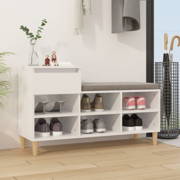 vidaXL Παπουτσοθήκη Γυαλιστερό Λευκό 102x36x60cm Επεξεργασμένο Ξύλο
