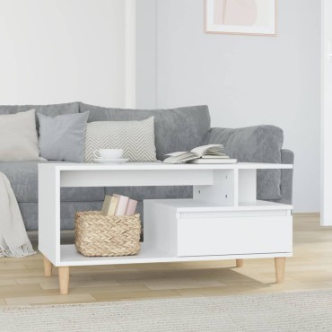 vidaXL Τραπεζάκι Σαλονιού Γυαλ. Λευκό 90x49x45cm Επεξεργ. Ξύλο 1 τεμ.