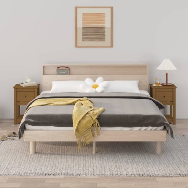 vidaXL Κομοδίνα 2 τεμ. Καφέ Μελί 40x35x61,5cm από Μασίφ Ξύλο Πεύκου