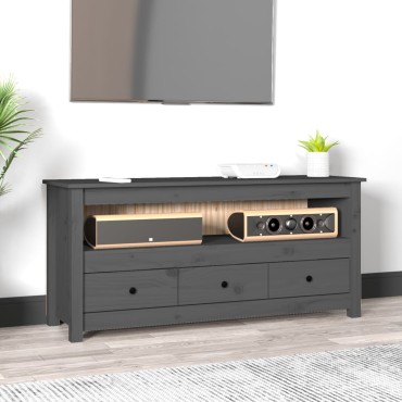 vidaXL Έπιπλο Τηλεόρασης Γκρι 114x35x52cm από Μασίφ Ξύλο Πεύκου