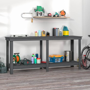 vidaXL Πάγκος Εργασίας Γκρι 180 x 50 x 80 εκ. από Μασίφ Ξύλο Πεύκου