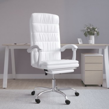 vidaXL Καρέκλα Γραφείου Ανακλινόμενη Λευκό Συνθετικό δέρμα 63x56x(112,5-122)cm 1 τεμ.