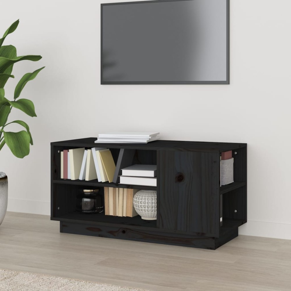 vidaXL Έπιπλο Τηλεόρασης Μαύρο 80x35x40,5cm από Μασίφ Ξύλο Πεύκου