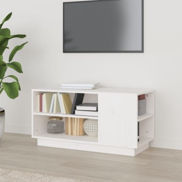 vidaXL Έπιπλο Τηλεόρασης Λευκό 80x35x40,5cm από Μασίφ Ξύλο Πεύκου