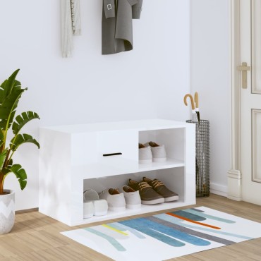vidaXL Παπουτσοθήκη Γυαλιστερό Λευκό 80x35x45cm Επεξεργασμένο Ξύλο