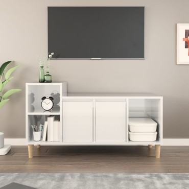 vidaXL Έπιπλο Τηλεόρασης Γυαλ. Λευκό 100x35x55cm Επεξεργασμένο Ξύλο