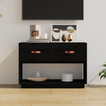 vidaXL Έπιπλο Τηλεόρασης Μαύρο 90x40x60cm από Μασίφ Ξύλο Πεύκου