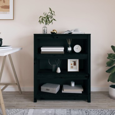 vidaXL Βιβλιοθήκη Μαύρη 80x35x97cm από Μασίφ Ξύλο Πεύκου 1 τεμ.