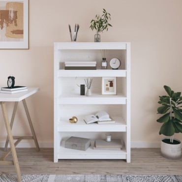 vidaXL Βιβλιοθήκη Λευκή 80x35x126cm από Μασίφ Ξύλο Πεύκου 1 τεμ.
