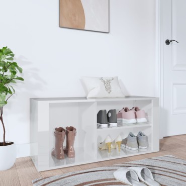 vidaXL Παπουτσοθήκη Γυαλιστερό Λευκό 100x35x45cm Επεξεργασμένο Ξύλο