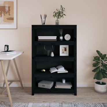 vidaXL Βιβλιοθήκη Μαύρη 80x35x126cm από Μασίφ Ξύλο Πεύκου 1 τεμ.