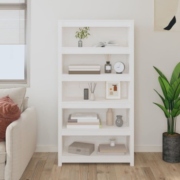 vidaXL Βιβλιοθήκη Λευκή 80x35x154cm από Μασίφ Ξύλο Πεύκου 1 τεμ.