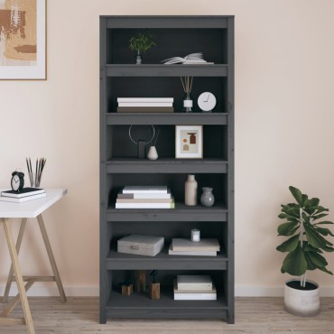 vidaXL Βιβλιοθήκη Γκρι 80x35x183cm από Μασίφ Ξύλο Πεύκου 1 τεμ.