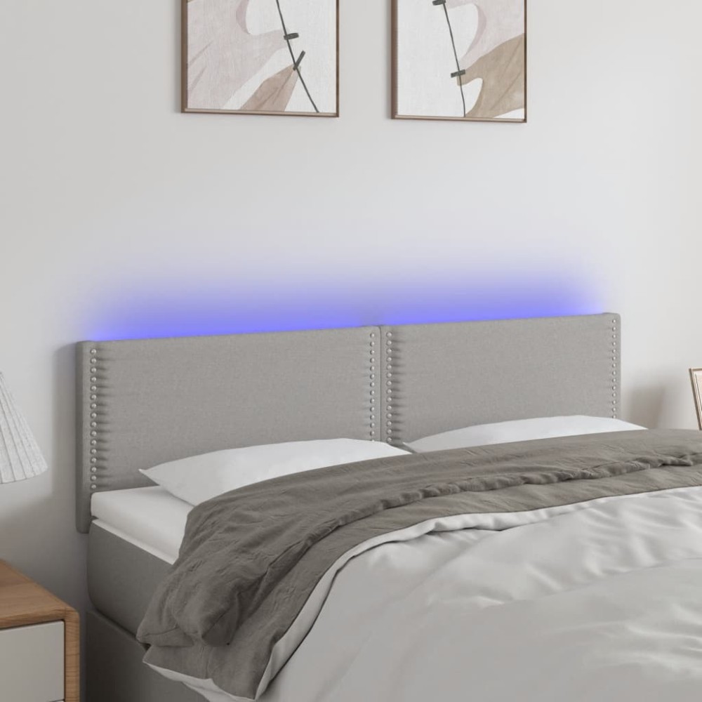vidaXL Κεφαλάρι Κρεβατιού LED Ανοιχτό Γκρι 144x5x78/88cm Υφασμάτινο 1 τεμ.