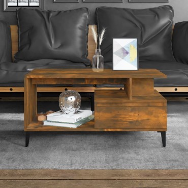 vidaXL Τραπεζάκι Σαλονιού Καπνιστή Δρυς 90x49x45cm Επεξεργασμ. Ξύλο 1 τεμ.