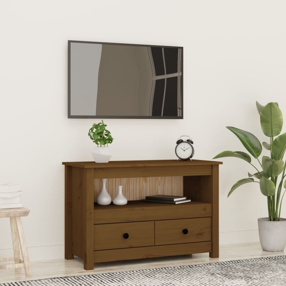vidaXL Έπιπλο Τηλεόρασης Μελί Καφέ 79x35x52cm από Μασίφ Ξύλο Πεύκου
