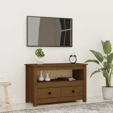 vidaXL Έπιπλο Τηλεόρασης Μελί Καφέ 79x35x52cm από Μασίφ Ξύλο Πεύκου