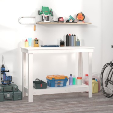 vidaXL Πάγκος Εργασίας Λευκός 110x50x80 εκ. από Μασίφ Ξύλο Πεύκου