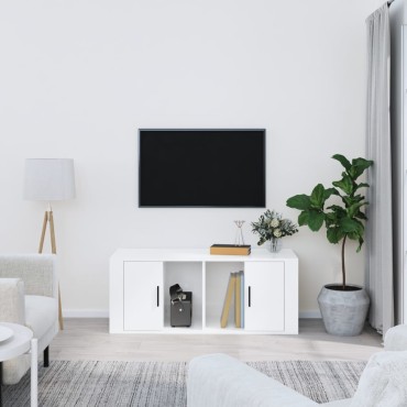 vidaXL Έπιπλο Τηλεόρασης Γυαλ. Λευκό 100x35x40cm Επεξεργασμένο Ξύλο