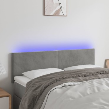 vidaXL Κεφαλάρι Κρεβατιού LED Ανοιχτό Γκρι 144x5x78/88cm Βελούδινο 1 τεμ.