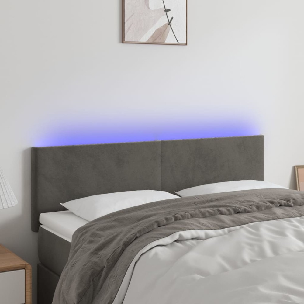 vidaXL Κεφαλάρι Κρεβατιού LED Σκούρο Γκρι 144x5x78/88cm Βελούδινο 1 τεμ.