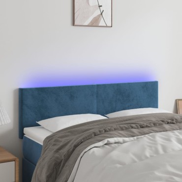 vidaXL Κεφαλάρι Κρεβατιού LED Σκούρο Μπλε 144x5x78/88cm Βελούδινο 1 τεμ.