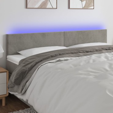 vidaXL Κεφαλάρι Κρεβατιού LED Ανοιχτό Γκρι 200x5x78/88cm Βελούδινο 1 τεμ.
