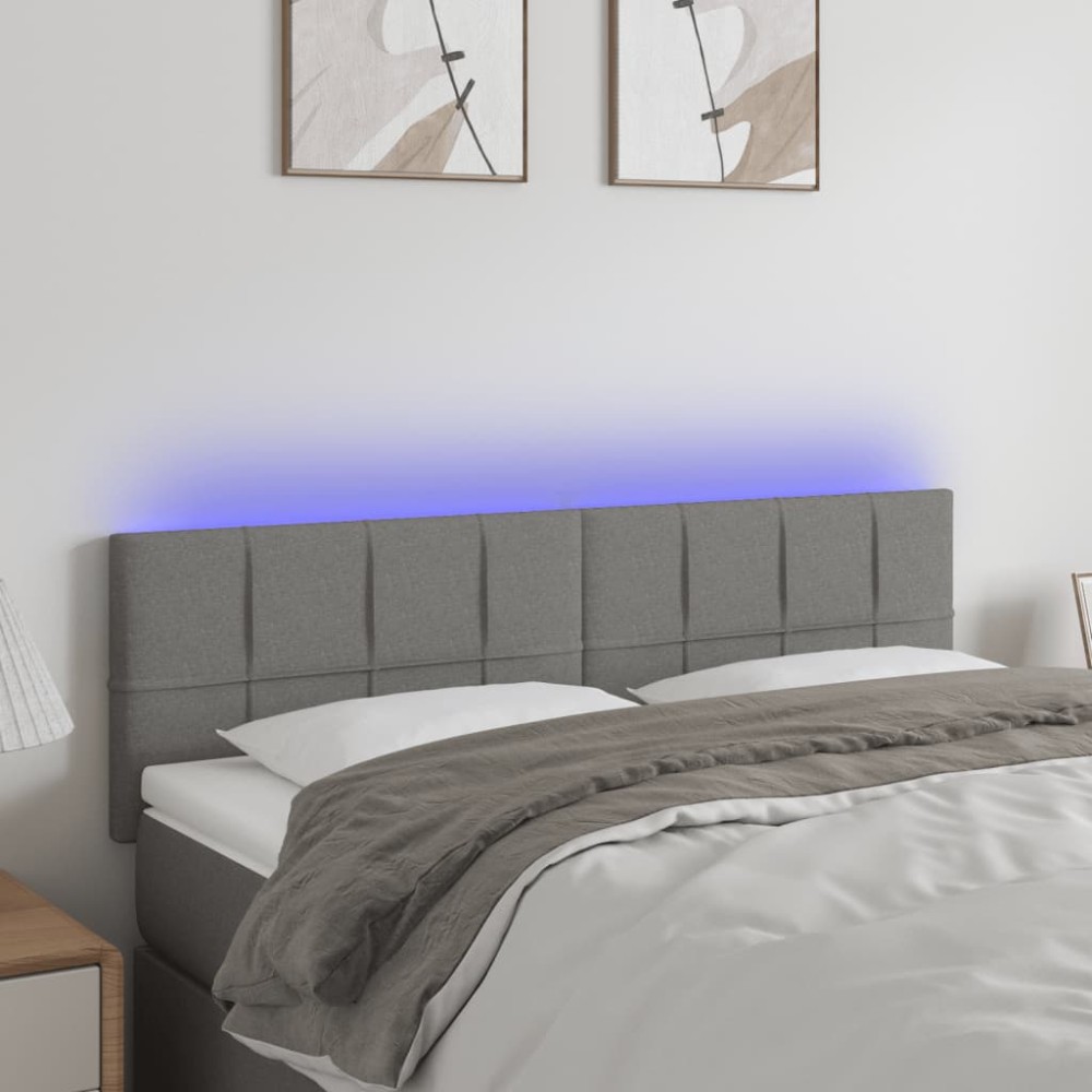 vidaXL Κεφαλάρι Κρεβατιού LED Σκούρο Γκρι 144x5x78/88cm Υφασμάτινο 1 τεμ.