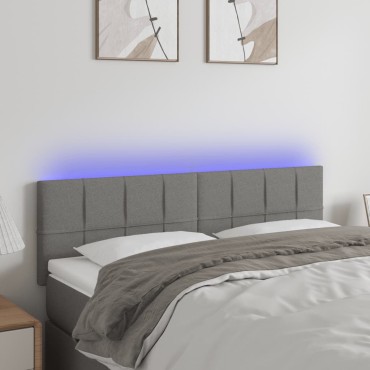 vidaXL Κεφαλάρι Κρεβατιού LED Σκούρο Γκρι 144x5x78/88cm Υφασμάτινο 1 τεμ.