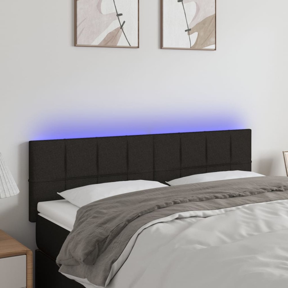 vidaXL Κεφαλάρι Κρεβατιού LED Μαύρο 144x5x78/88cm Υφασμάτινο 1 τεμ.