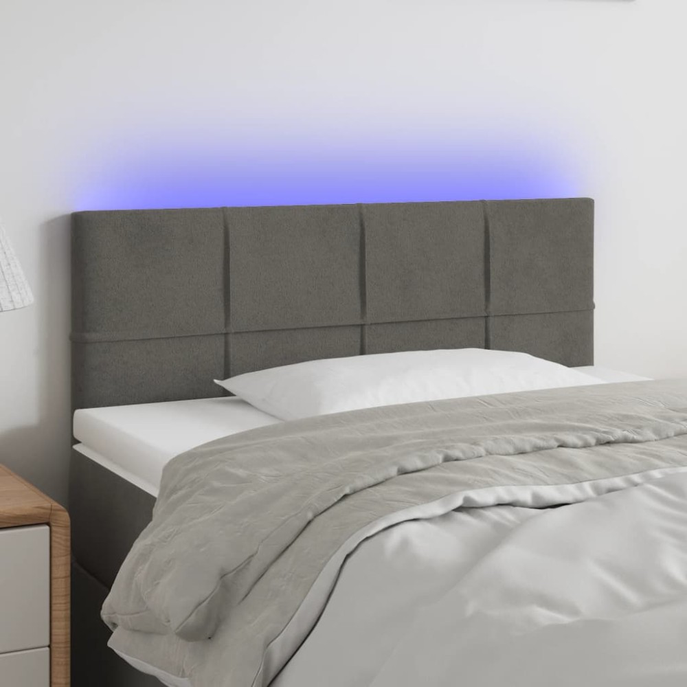 vidaXL Κεφαλάρι Κρεβατιού LED Σκούρο Γκρι 90x5x78/88cm Βελούδινο 1 τεμ.