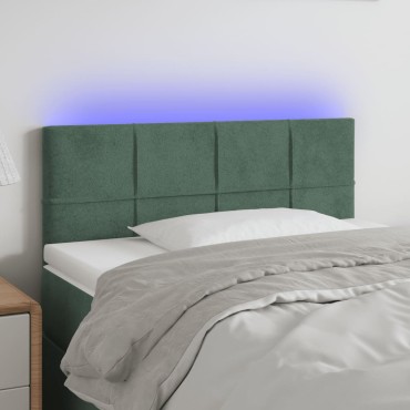 vidaXL Κεφαλάρι Κρεβατιού LED Σκούρο Πράσινο 90x5x78/88cm Βελούδινο 1 τεμ.