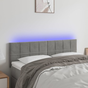 vidaXL Κεφαλάρι Κρεβατιού LED Ανοιχτό Γκρι 144x5x78/88cm Βελούδινο 1 τεμ.