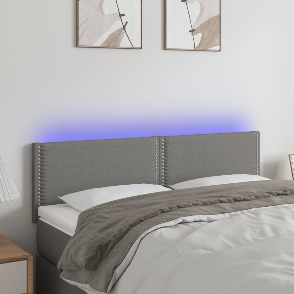 vidaXL Κεφαλάρι Κρεβατιού LED Σκούρο Γκρι 144x5x78/88cm Υφασμάτινο 1 τεμ.