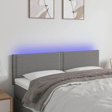 vidaXL Κεφαλάρι Κρεβατιού LED Σκούρο Γκρι 144x5x78/88cm Υφασμάτινο 1 τεμ.