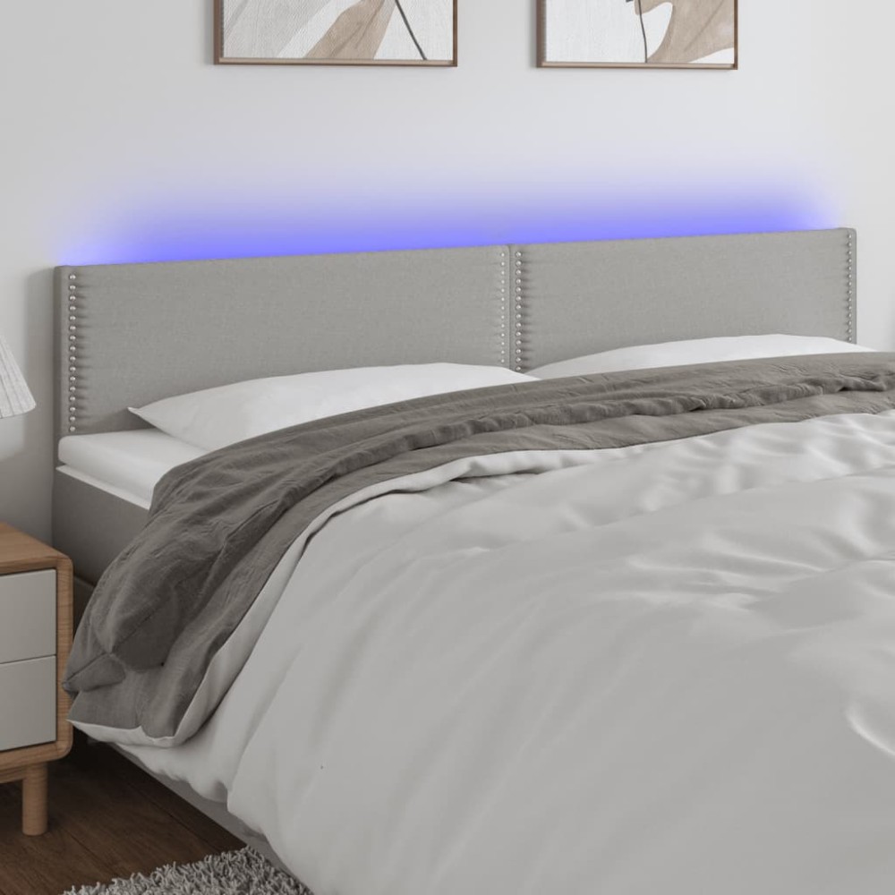 vidaXL Κεφαλάρι Κρεβατιού LED Ανοιχτό Γκρι 200x5x78/88cm Υφασμάτινο 1 τεμ.