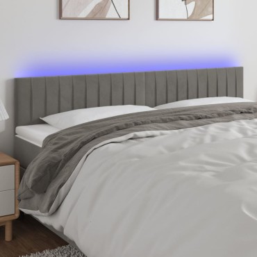 vidaXL Κεφαλάρι Κρεβατιού LED Ανοιχτό Γκρι 200x5x78/88cm Βελούδινο 1 τεμ.