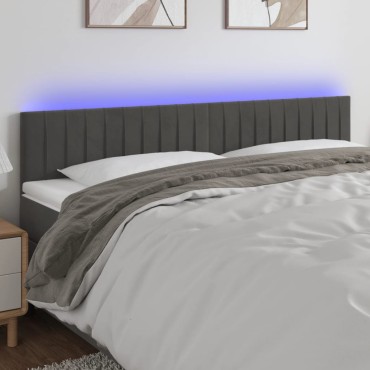 vidaXL Κεφαλάρι Κρεβατιού LED Σκούρο Γκρι 200x5x78/88cm Βελούδινο 1 τεμ.