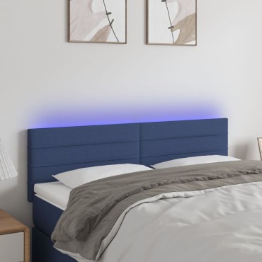 vidaXL Κεφαλάρι Κρεβατιού LED Μπλε 144x5x78/88cm Υφασμάτινο 1 τεμ.