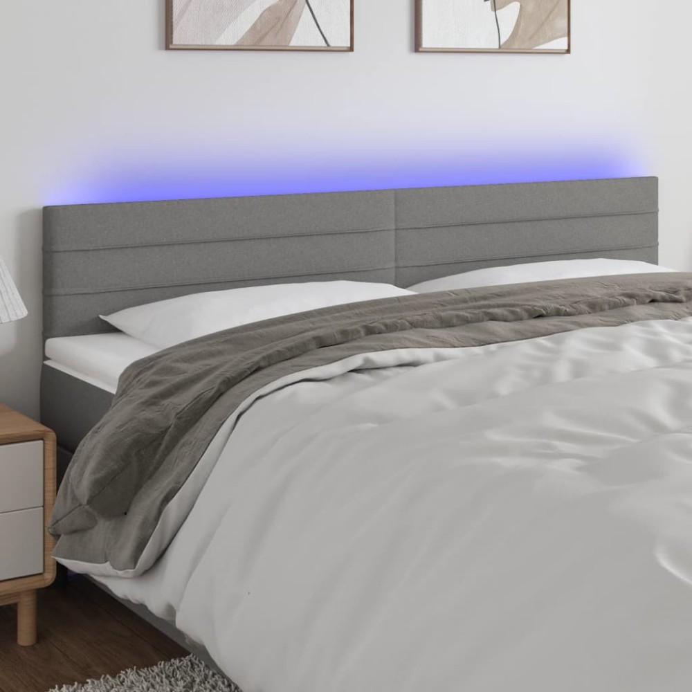 vidaXL Κεφαλάρι Κρεβατιού LED Σκούρο Γκρι 180x5x78/88cm Υφασμάτινο 1 τεμ.