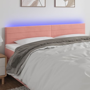 vidaXL Κεφαλάρι Κρεβατιού LED Ροζ 200x5x78/88cm Βελούδινο 1 τεμ.