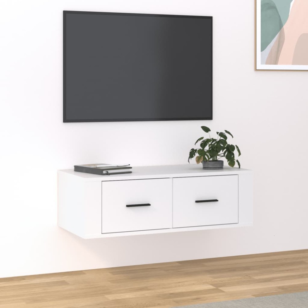 vidaXL Έπιπλο Τηλεόρασης Κρεμαστό Λευκό 80x36x25cm Επεξεργ. Ξύλο