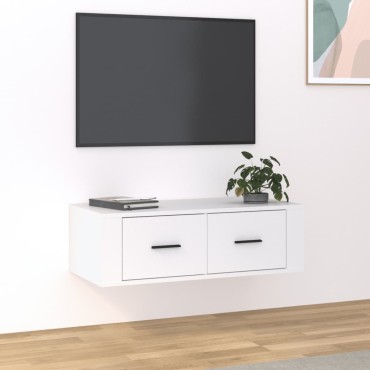 vidaXL Έπιπλο Τηλεόρασης Κρεμαστό Λευκό 80x36x25cm Επεξεργ. Ξύλο