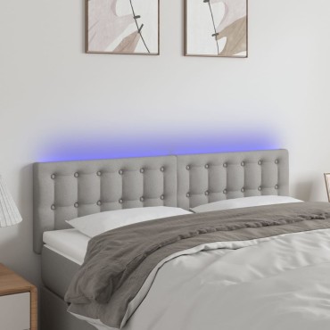vidaXL Κεφαλάρι Κρεβατιού LED Ανοιχτό Γκρι 144x5x78/88cm Υφασμάτινο 1 τεμ.