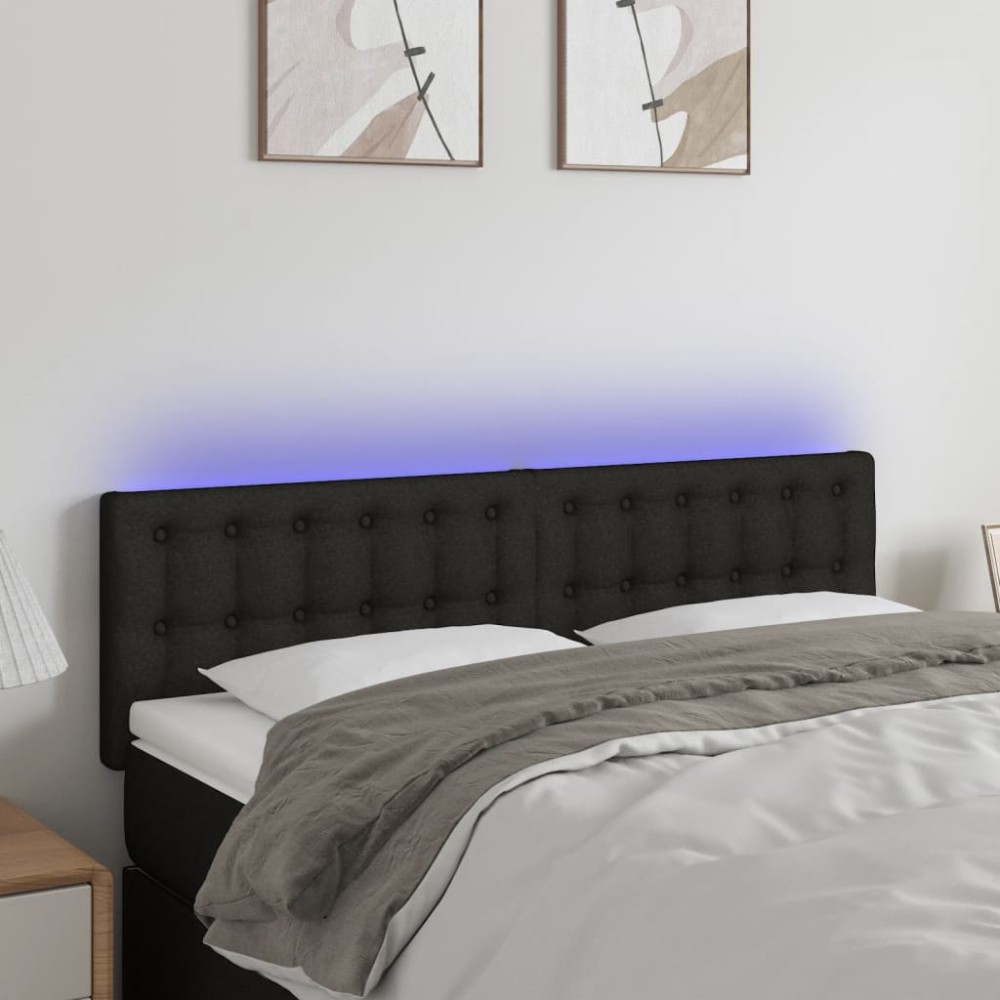 vidaXL Κεφαλάρι Κρεβατιού LED Μαύρο 144x5x78/88cm Υφασμάτινο 1 τεμ.