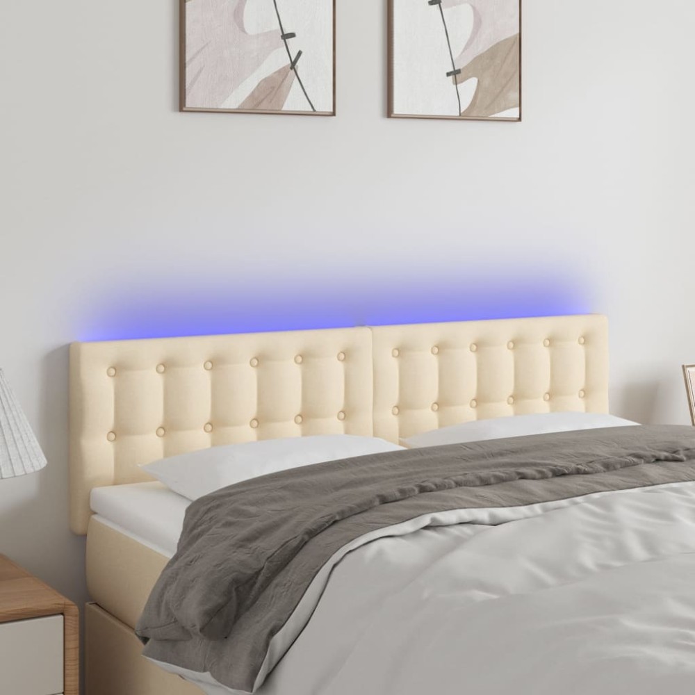vidaXL Κεφαλάρι Κρεβατιού LED Κρεμ 144x5x78/88cm Υφασμάτινο 1 τεμ.