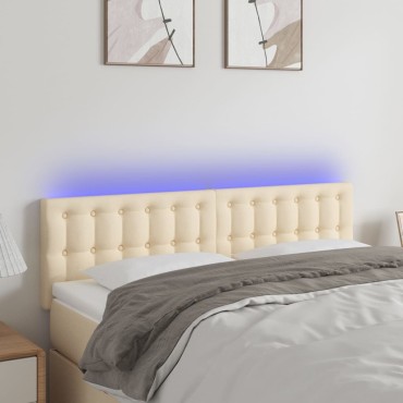 vidaXL Κεφαλάρι Κρεβατιού LED Κρεμ 144x5x78/88cm Υφασμάτινο 1 τεμ.