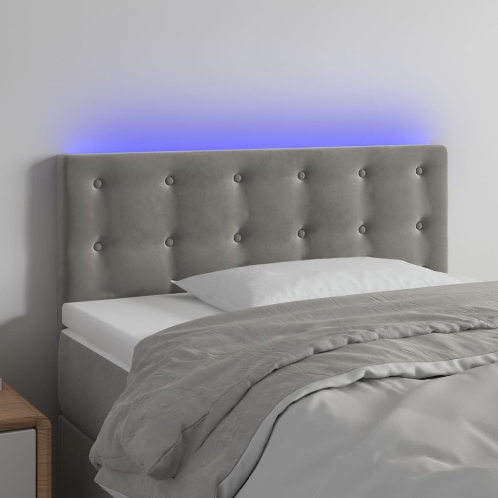vidaXL Κεφαλάρι Κρεβατιού LED Ανοιχτό Γκρι 90x5x78/88cm Βελούδινο 1 τεμ.