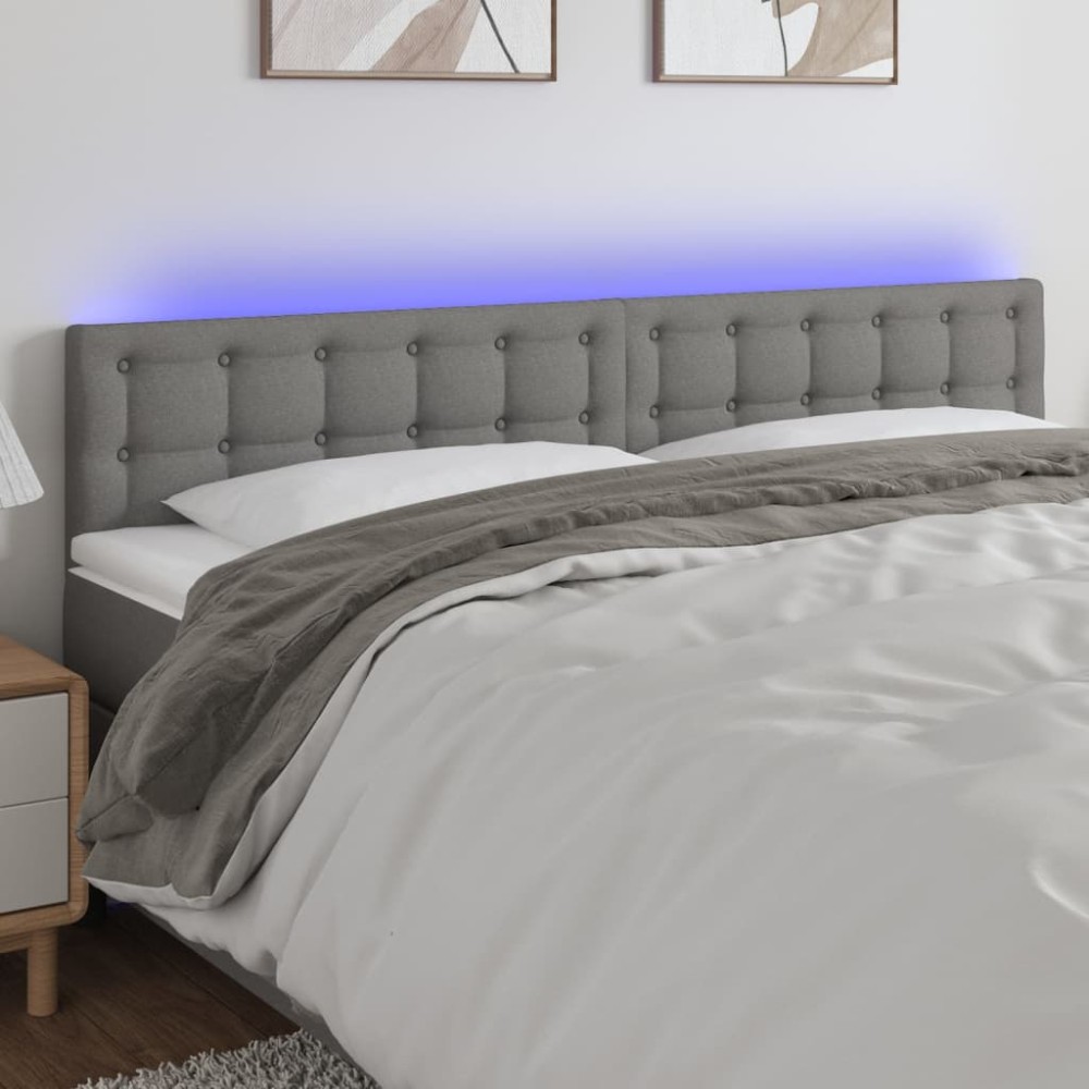 vidaXL Κεφαλάρι Κρεβατιού LED Σκούρο Γκρι 200x5x78/88cm Υφασμάτινο 1 τεμ.